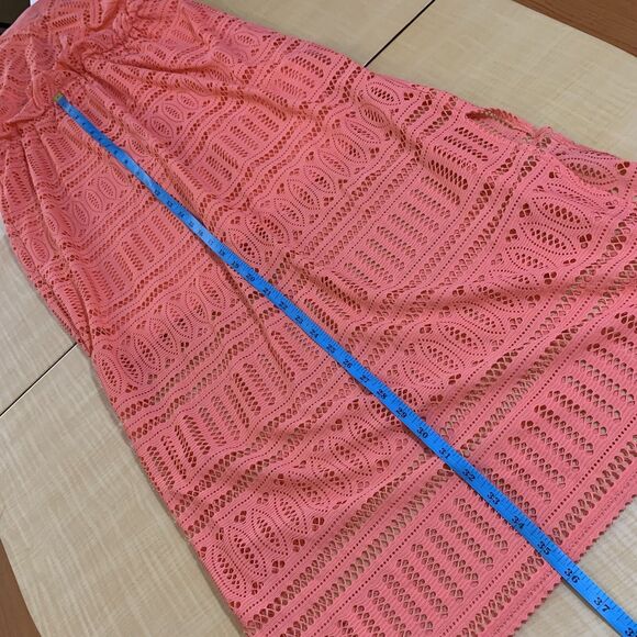 London Times Dress Maxi Midi V-neck 8 M Orange Pink elastic waist lace stretch - Picture 14 of 16